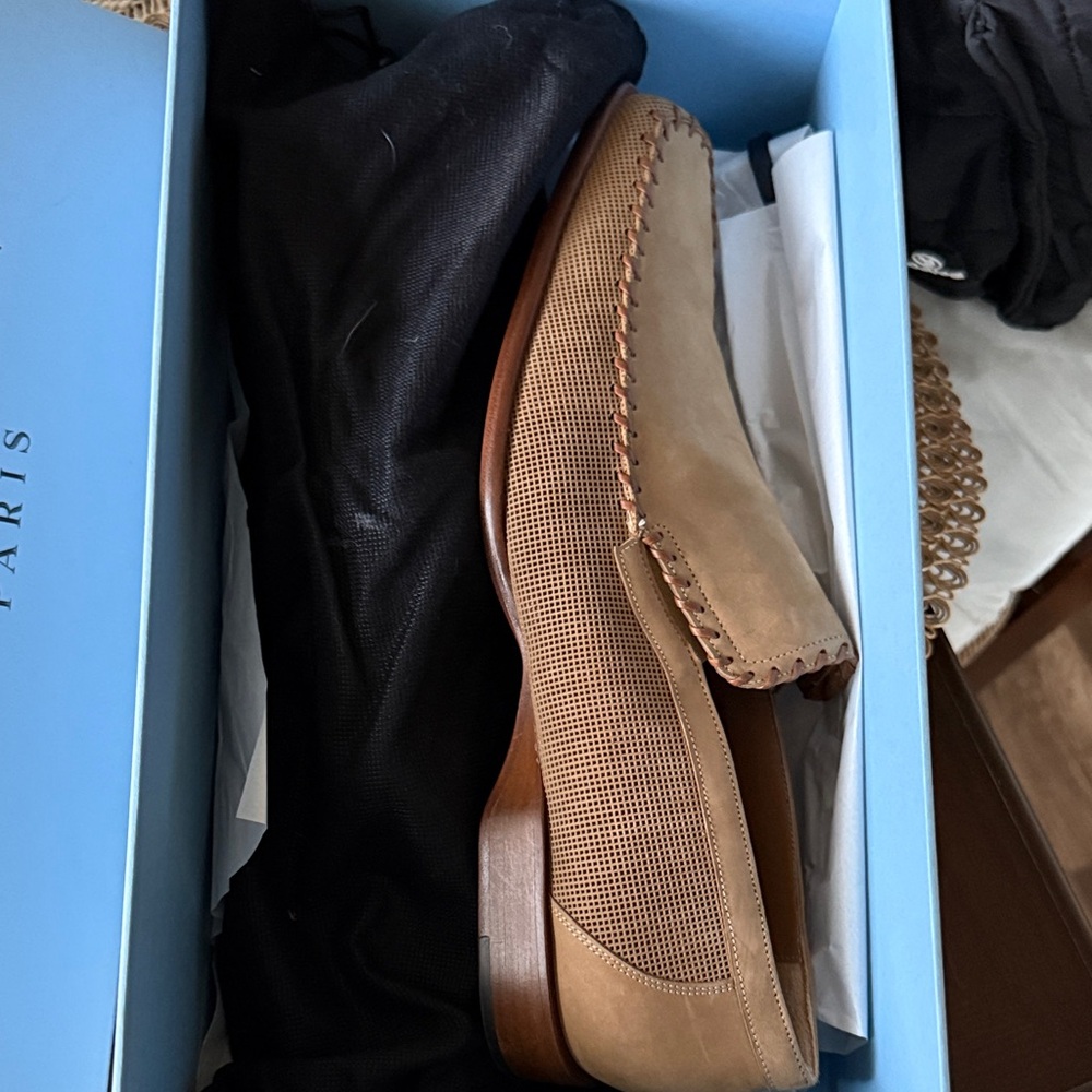 Mezlan Tan Perforated Suede Loafers